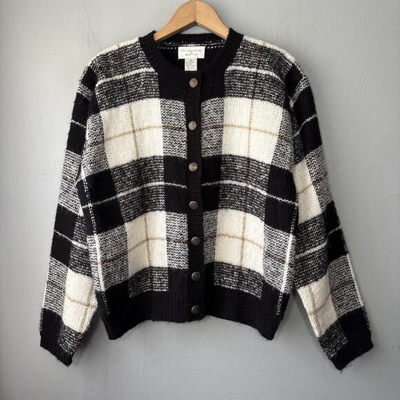 Christopher & Banks Sweaters - Vintage Boxy Plaid Sweater Size Medium Wool Cardigan Preppy Old Money Academia